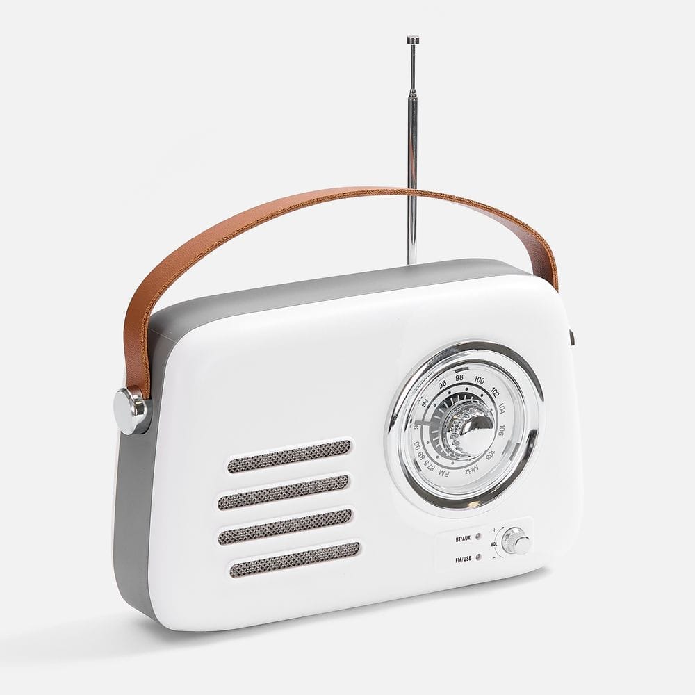 Bluetooth-колонка с радио Retronica, белая с логотипом