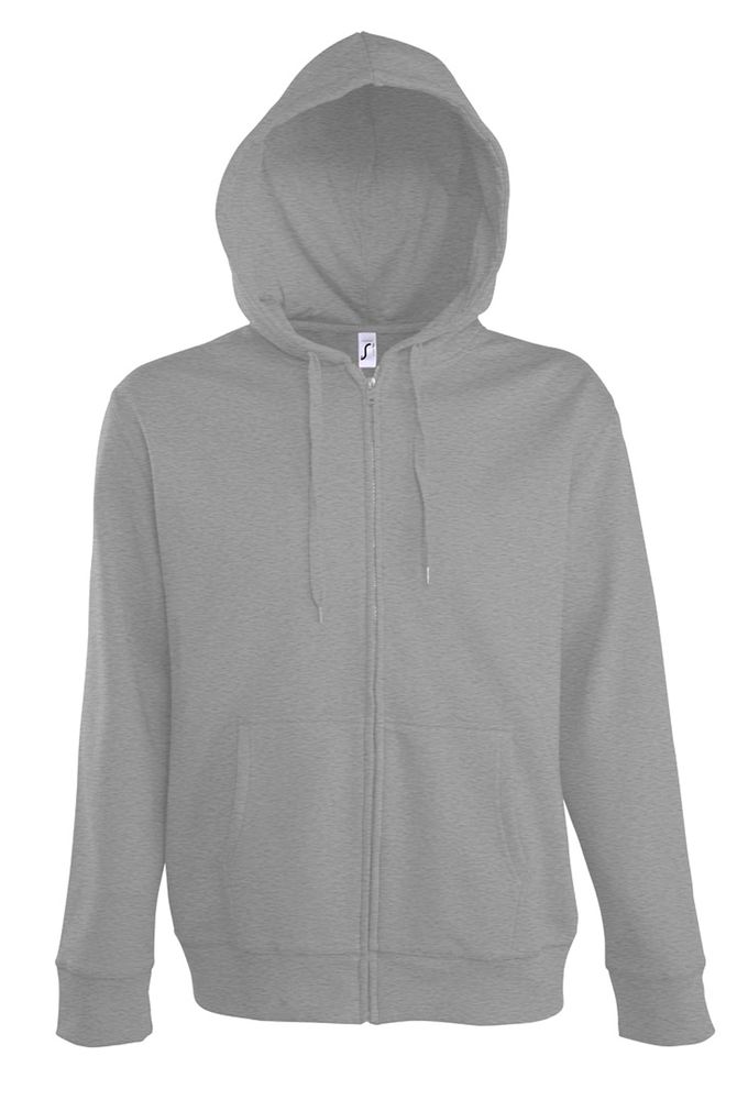 Толстовка мужская на молнии с капюшоном Seven Men, серый меланж с логотипом