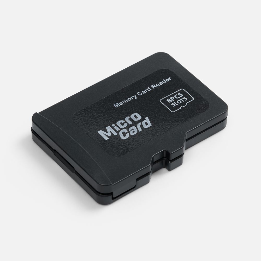 Органайзер для карт памяти и SIM с кардридером Multitask, черный с логотипом