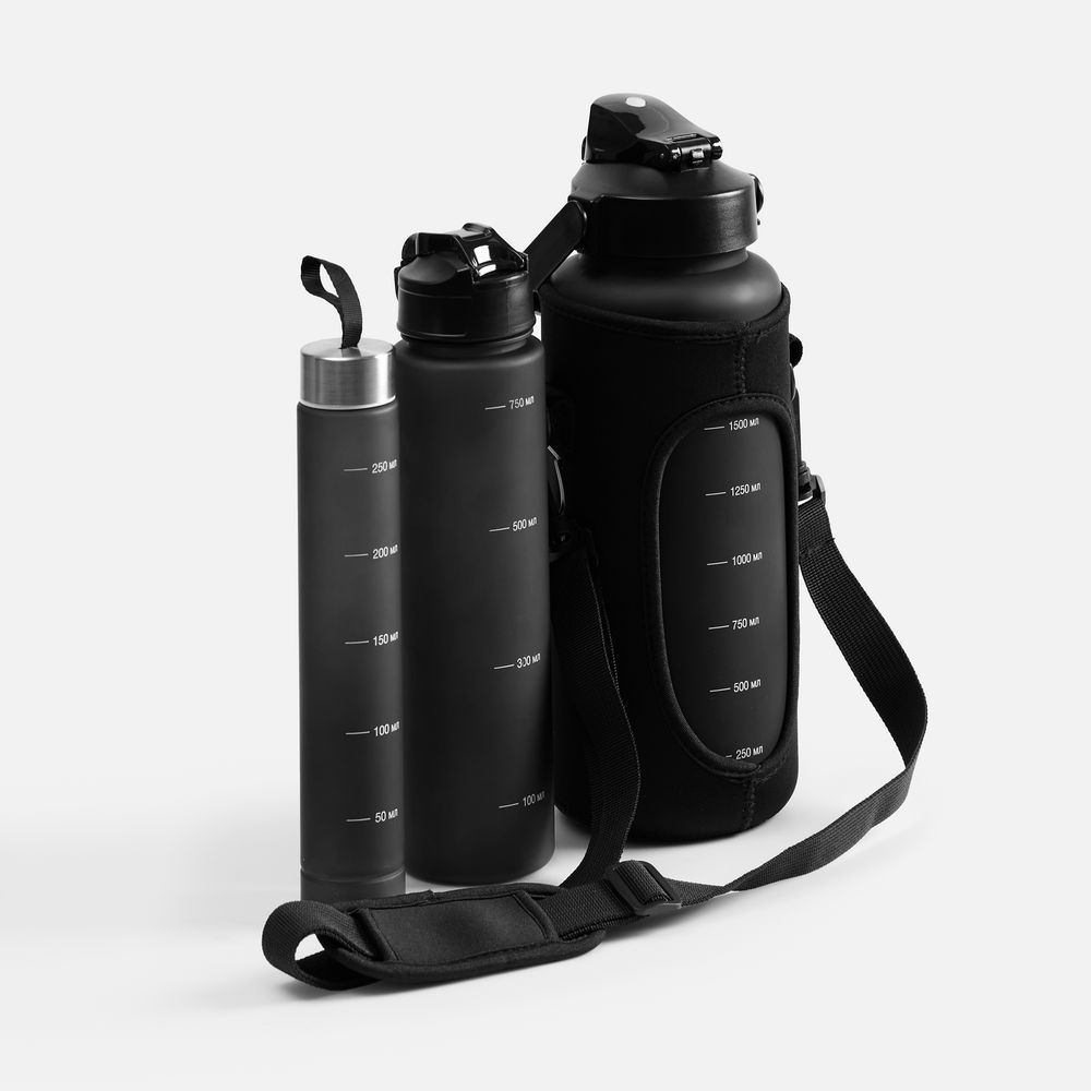Набор спортивных бутылок Aquapack, черный с логотипом