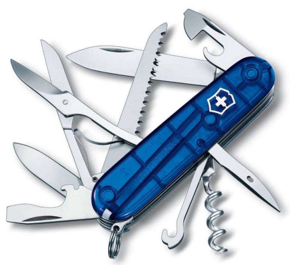 Офицерский нож Huntsman 91, прозрачный синий с логотипом