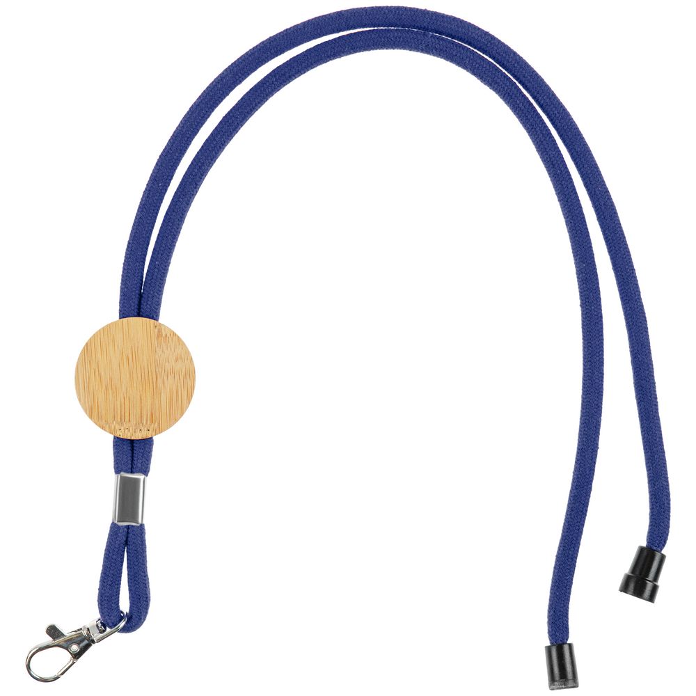 Шнурок для бейджа Tube Wood, синий с логотипом