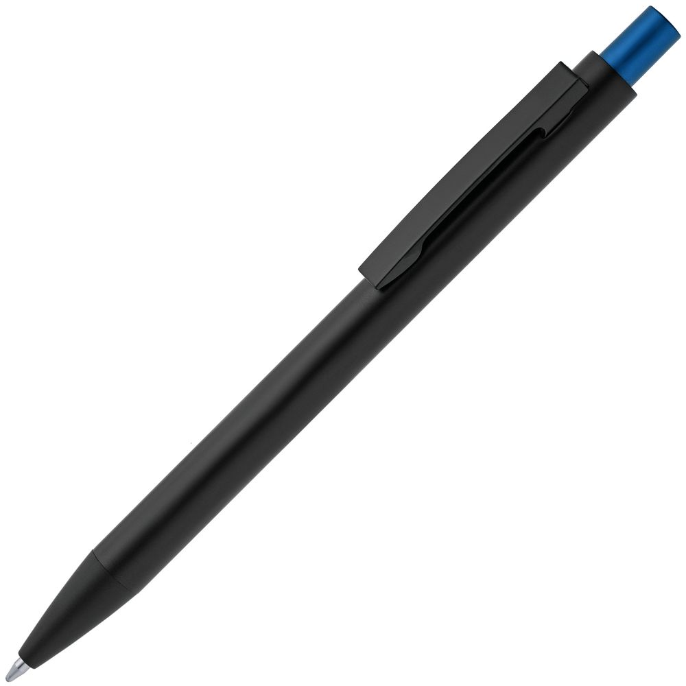Ручка шариковая Chromatic, черная со светло-синим с логотипом