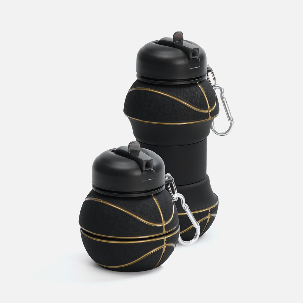 Складная бутылка для воды Basketball Flex, черная с логотипом