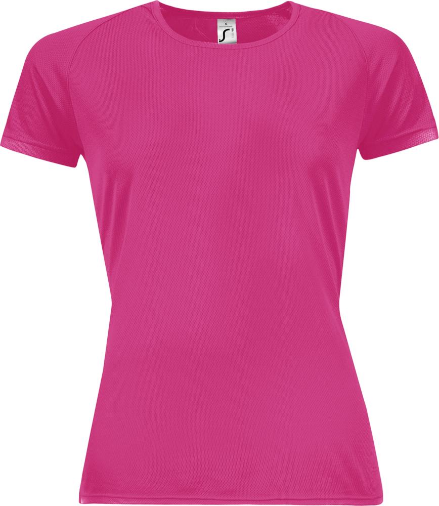 Футболка женская Sporty Women 140, розовый неон с логотипом