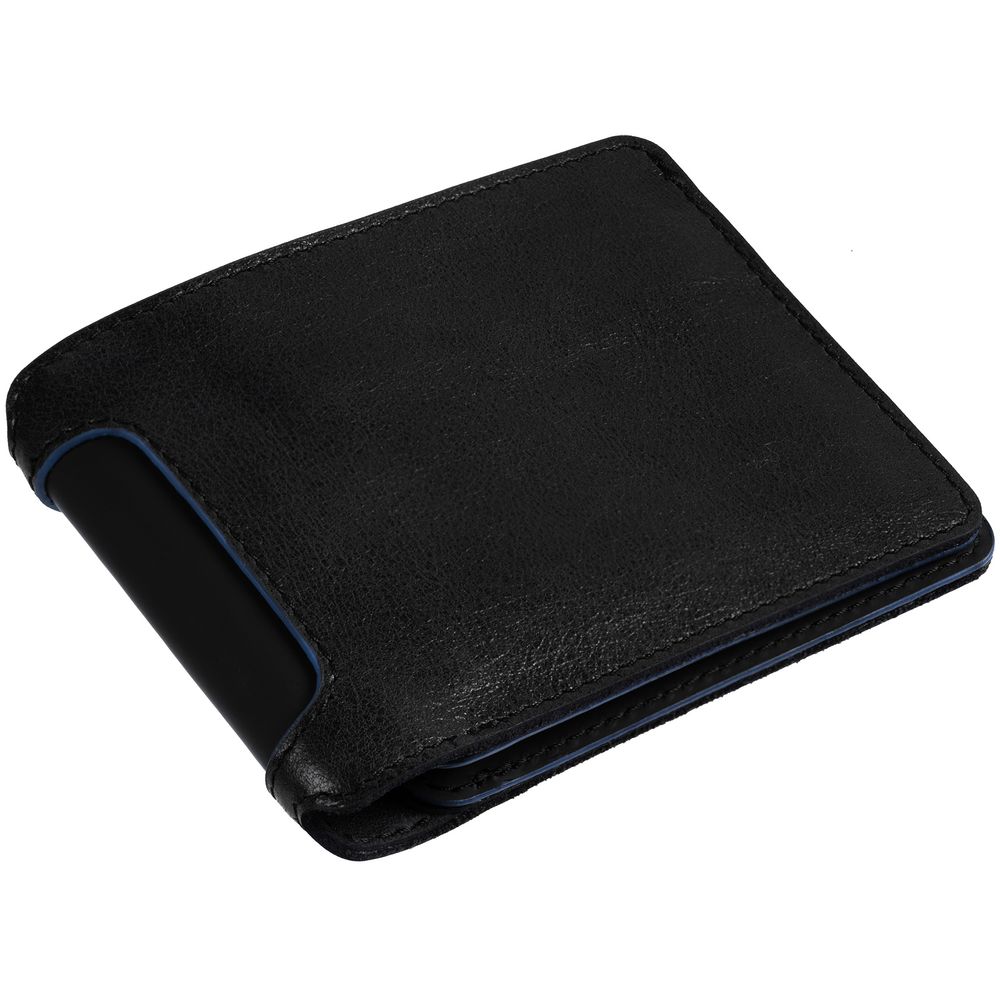 Портмоне Arrival, черное с синим с логотипом