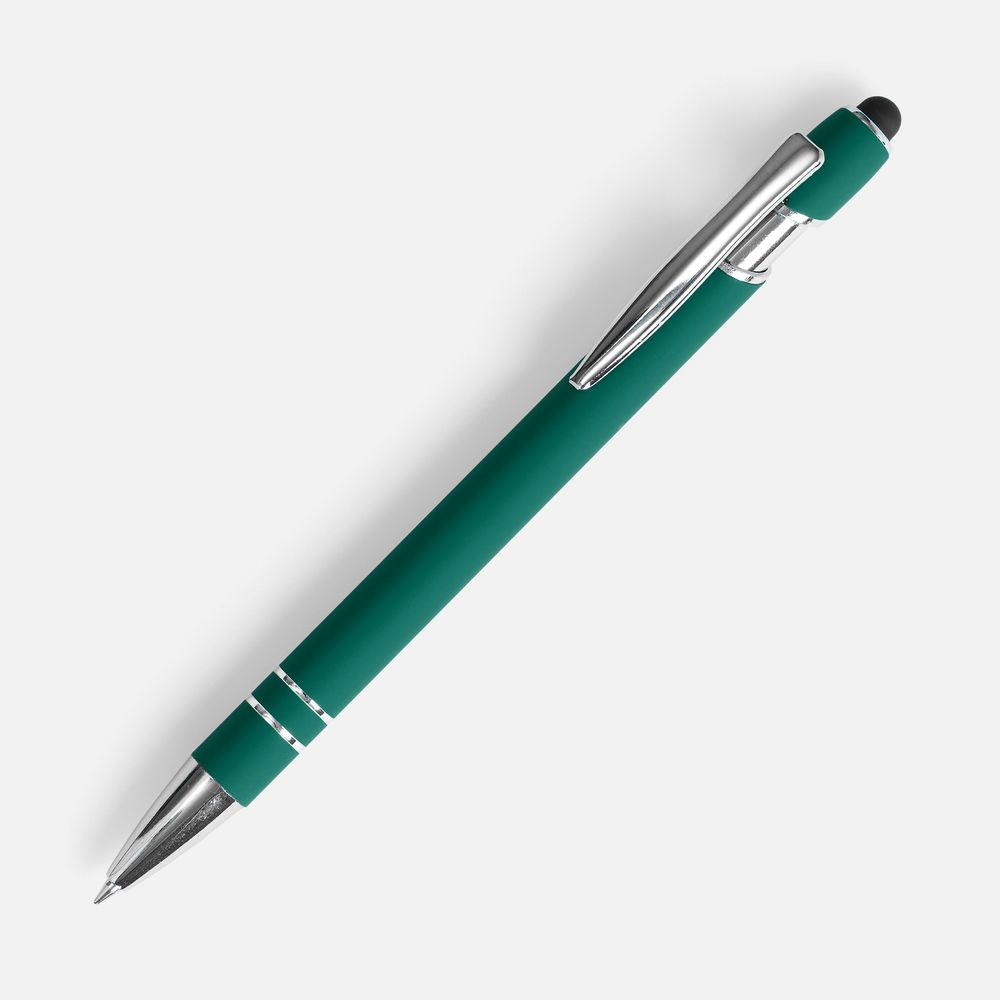 Ручка шариковая Pointer Soft Touch со стилусом, зеленая с логотипом