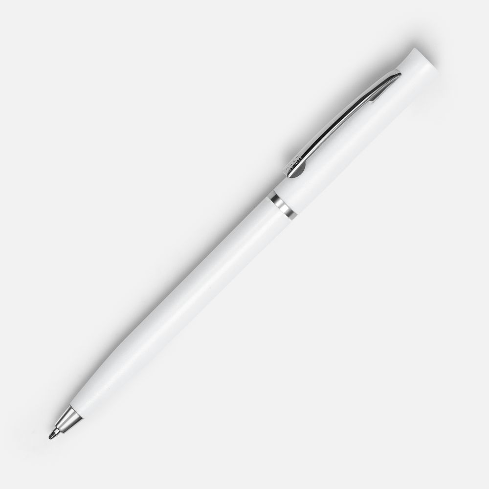 Ручка шариковая Euro Chrome, белая с логотипом