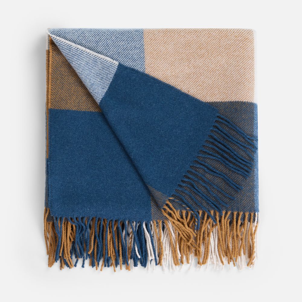 Плед Fleco, синий с коричневым с логотипом