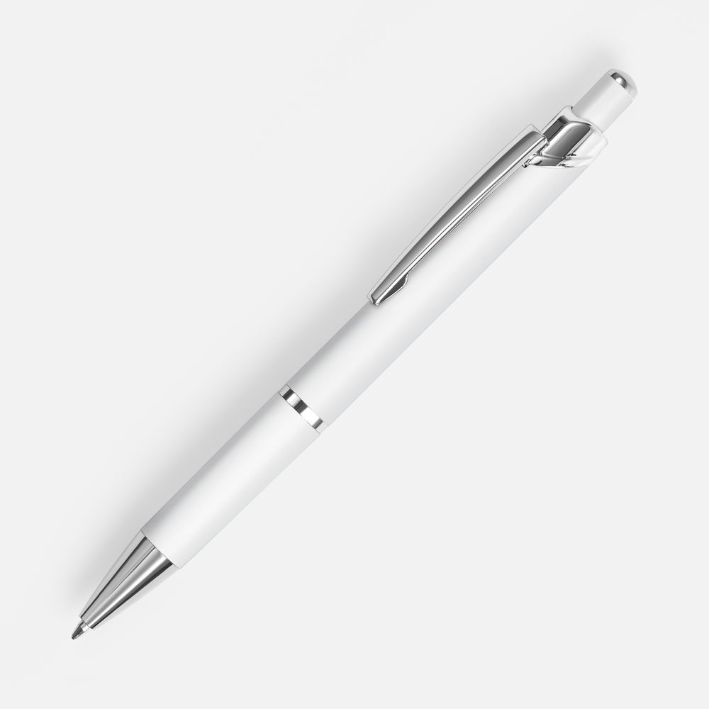 Ручка шариковая Chromos Soft Touch, белая с логотипом
