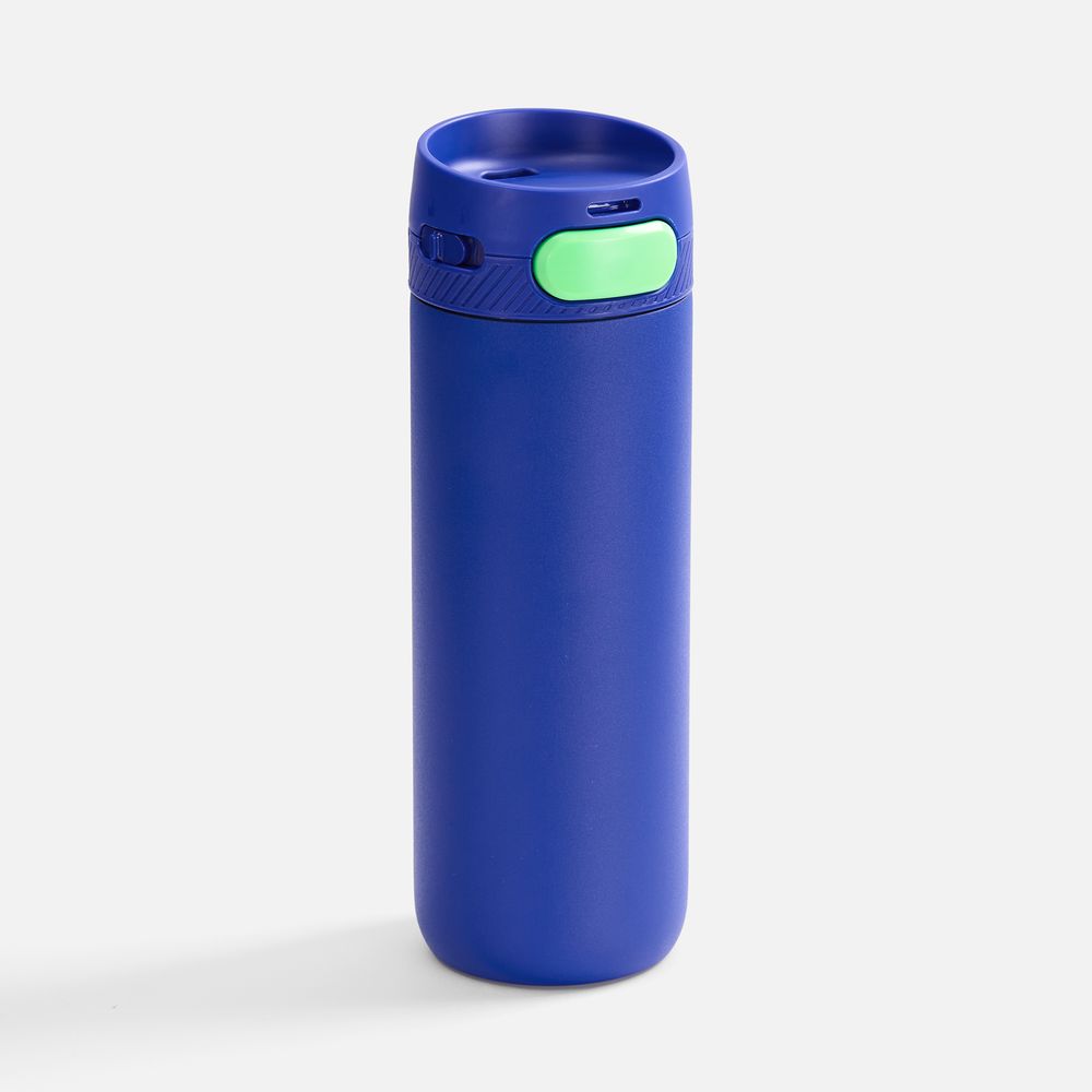 Термостакан X1 с цветной кнопкой, синий с зеленым с логотипом