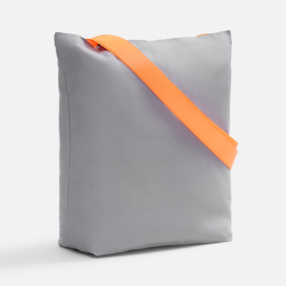 Шопер B5, серый с широкими оранжевыми ручками с логотипом