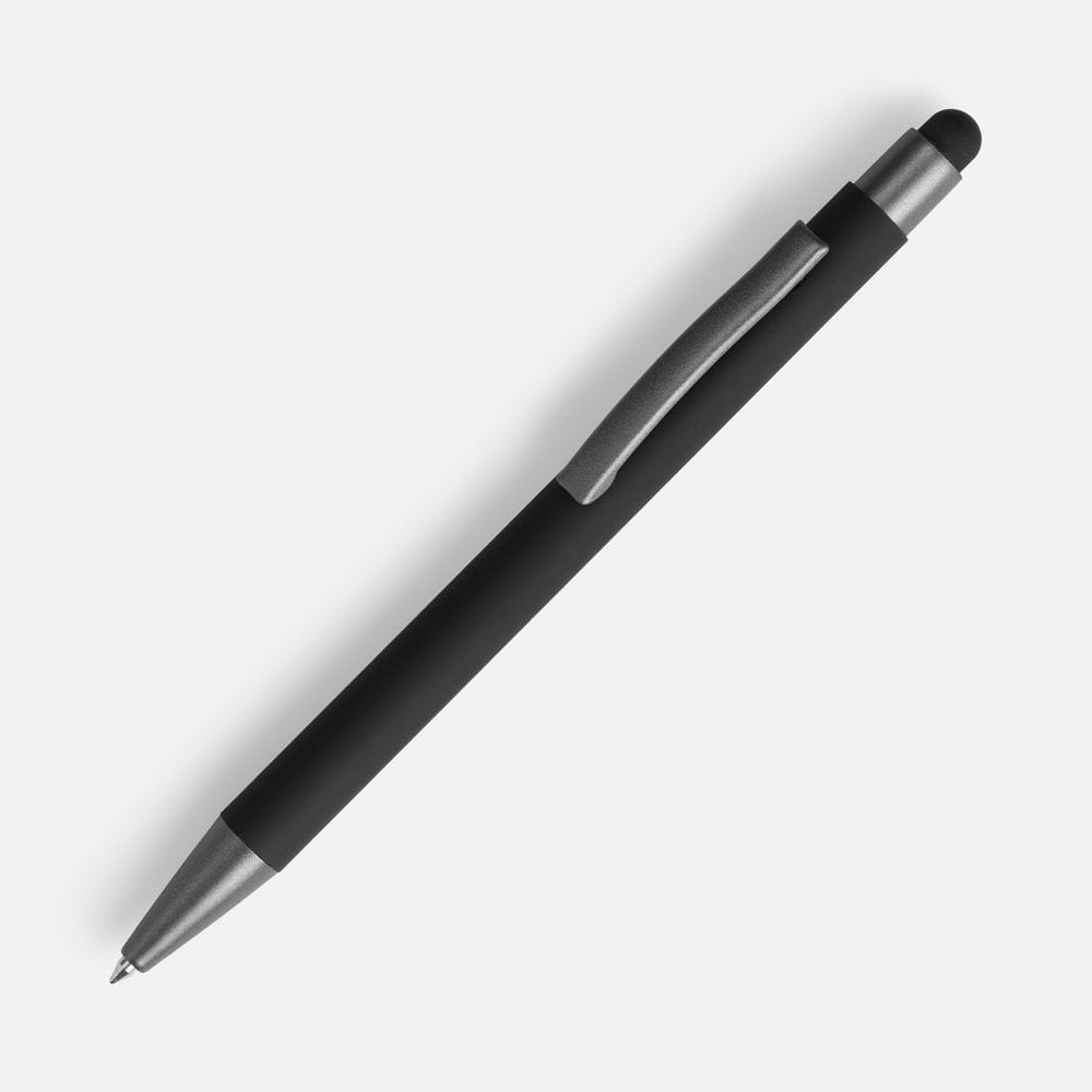 Ручка шариковая Atento Soft Touch со стилусом, черная с логотипом