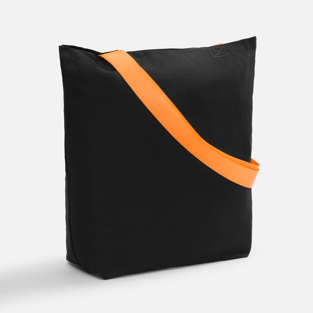Шопер B5, черный с широкими оранжево-неоновыми ручками с логотипом