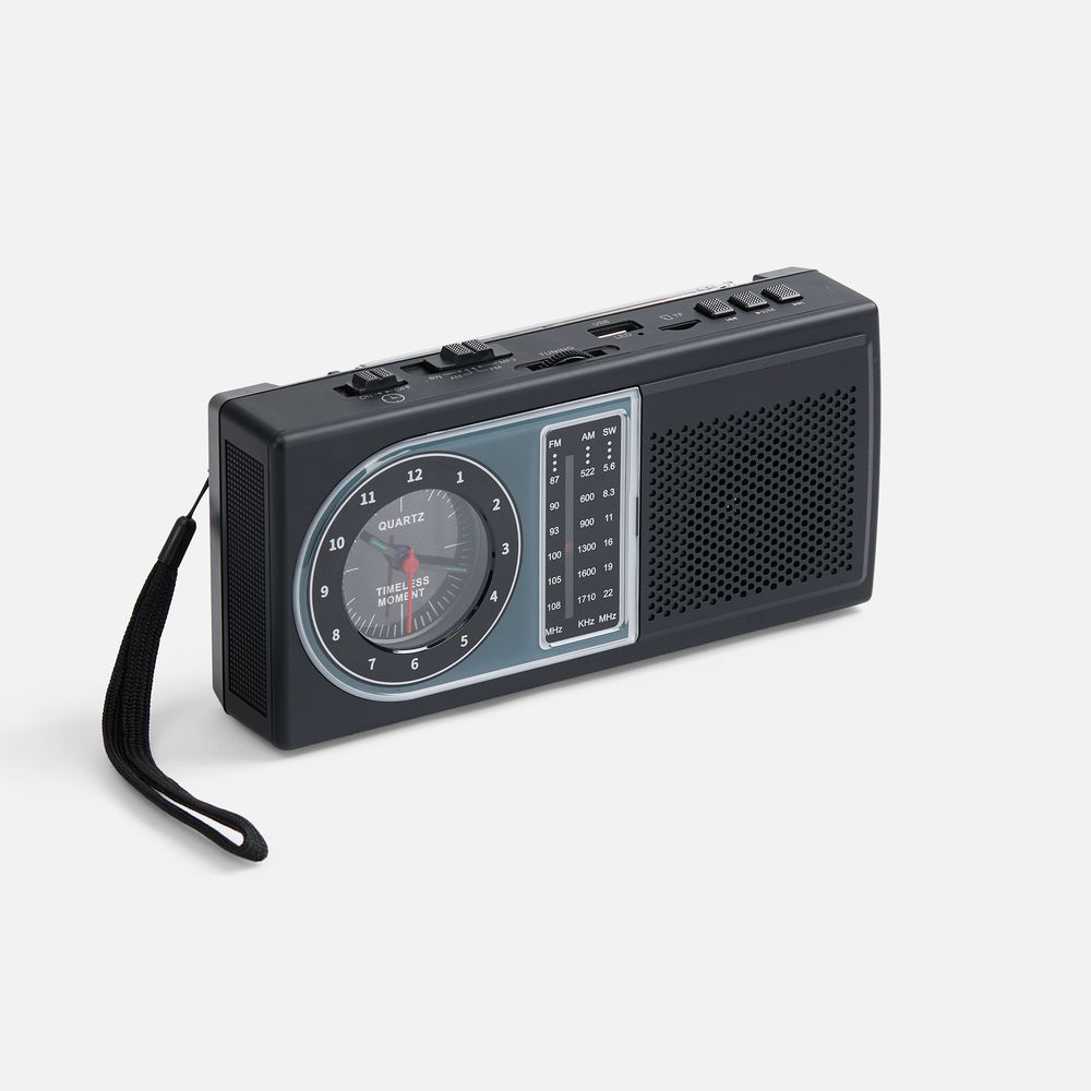 Bluetooth-колонка с радио Comradio, черная с логотипом