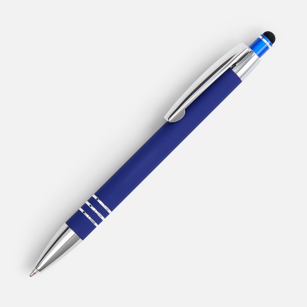 Ручка шариковая Sansen Soft Touch со стилусом, синяя с логотипом