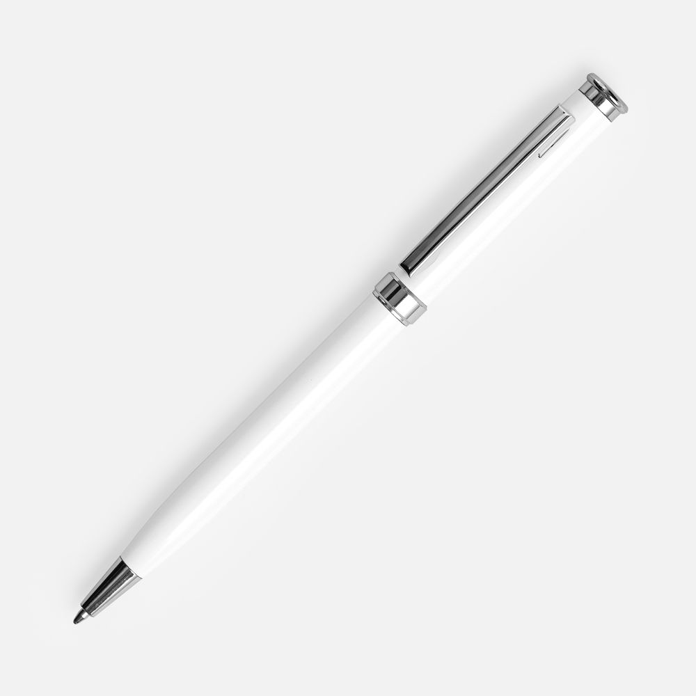 Ручка шариковая Finn Chrome, белая с логотипом
