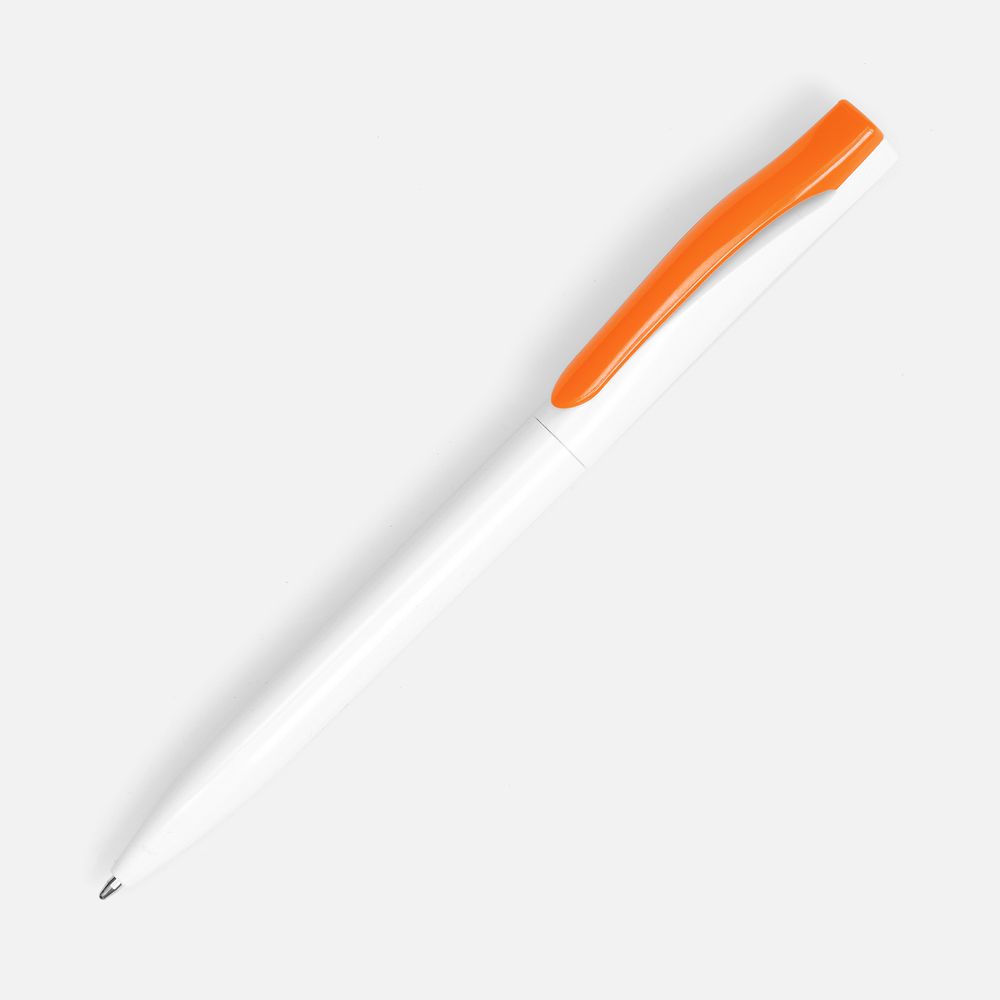 Ручка шариковая Pin, белая с оранжевым с логотипом