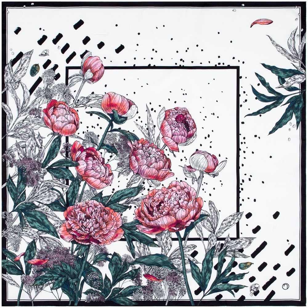 Платок шелковый Delicate, пионы с логотипом