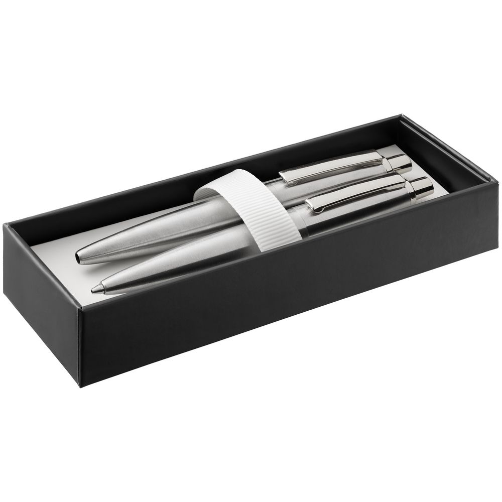 Набор из механического карандаша и ручки Poetica, серебристый с логотипом