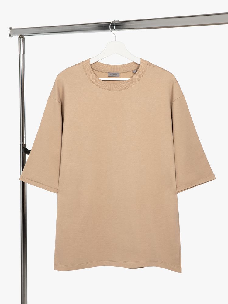 Футболка оверсайз унисекс Kosmos 2.0, бежевая с логотипом