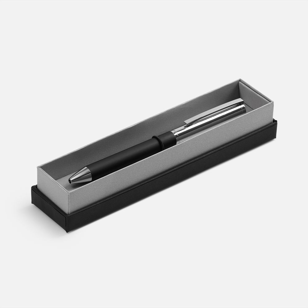 Ручка шариковая Eyeshot Soft Touch в футляре, черная с логотипом