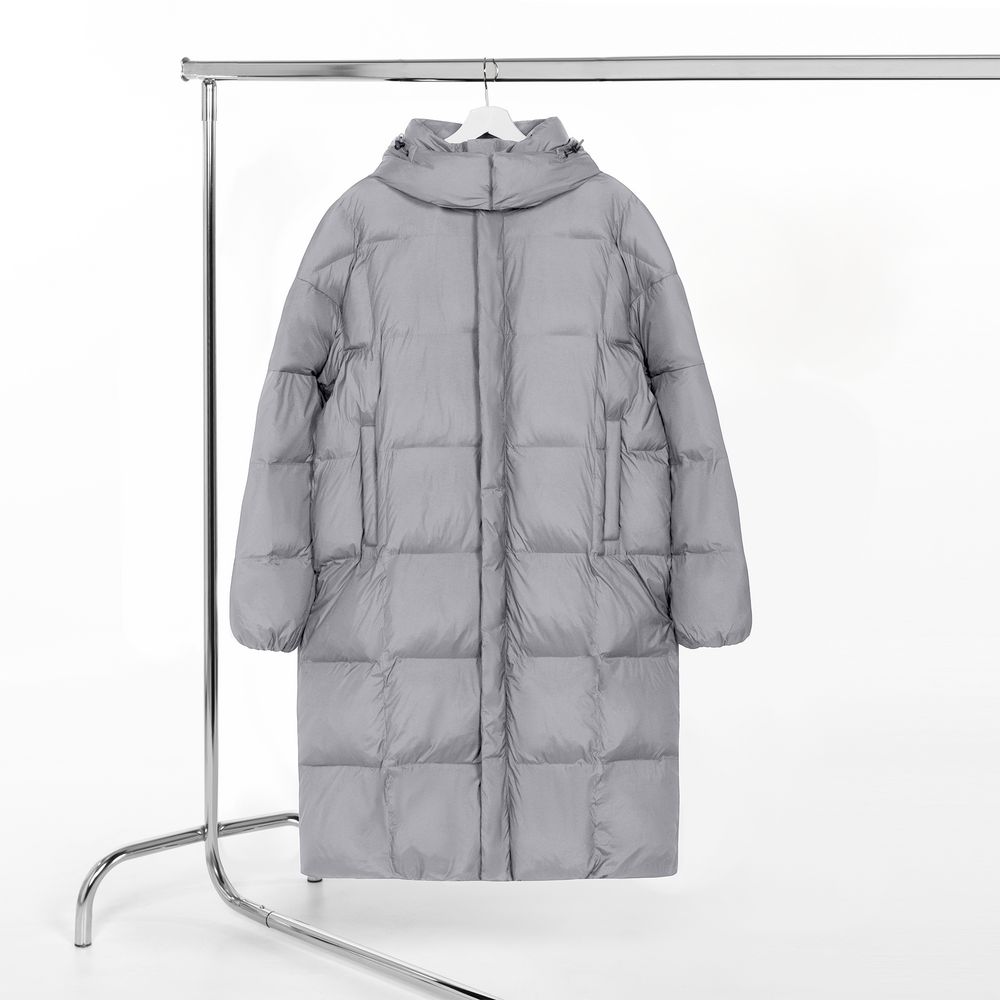 Пуховик унисекс Kapsula, серый с логотипом