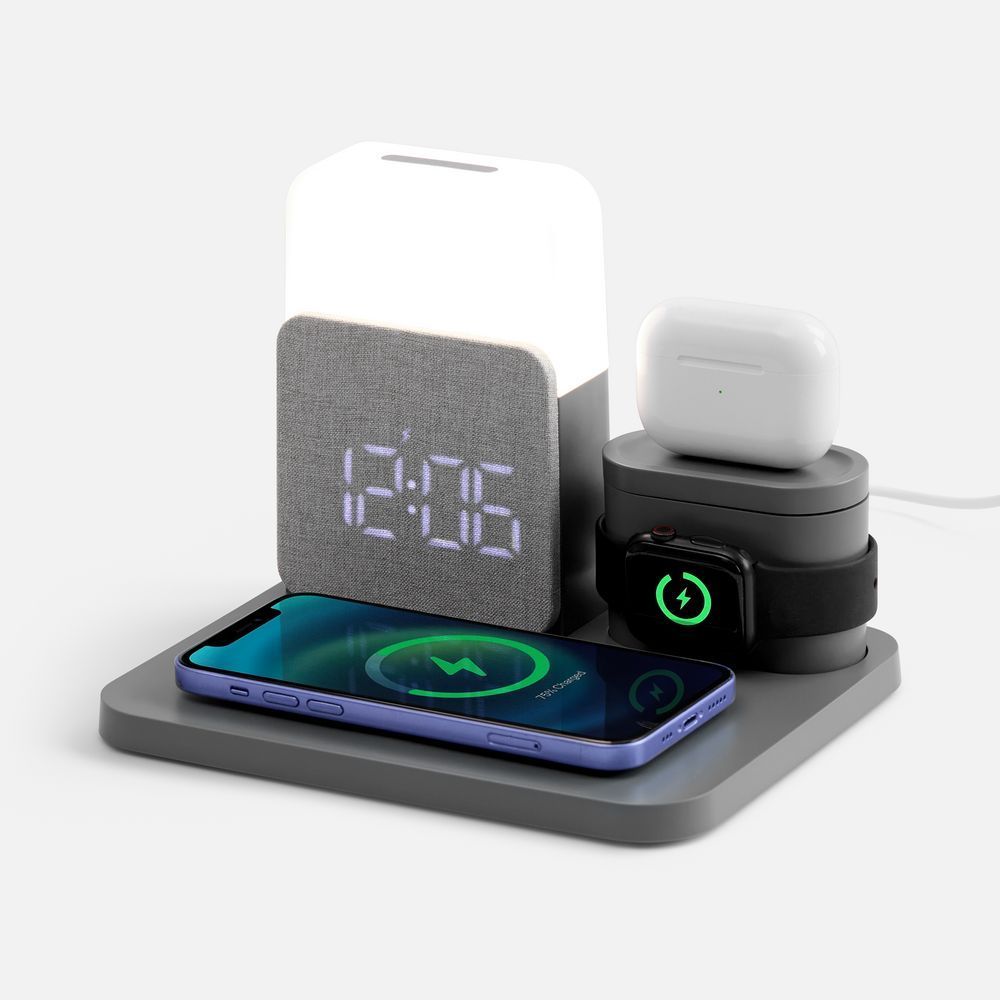 Зарядная станция с часами и подсветкой Large Charge ver.2, серая с логотипом