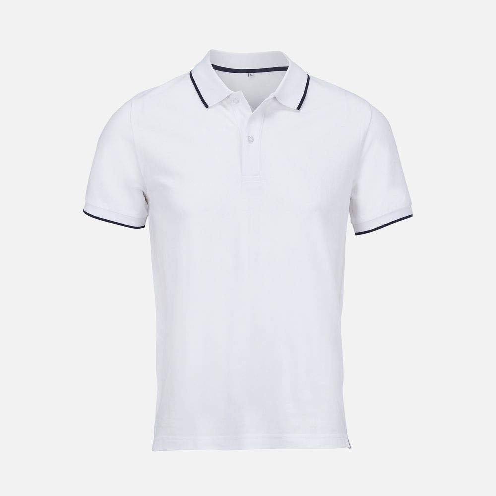 Рубашка поло унисекс Palermo, белая с темно-синим с логотипом