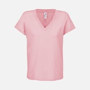 Футболка женская Regent Women с V-образным вырезом, розовая (candy) с логотипом