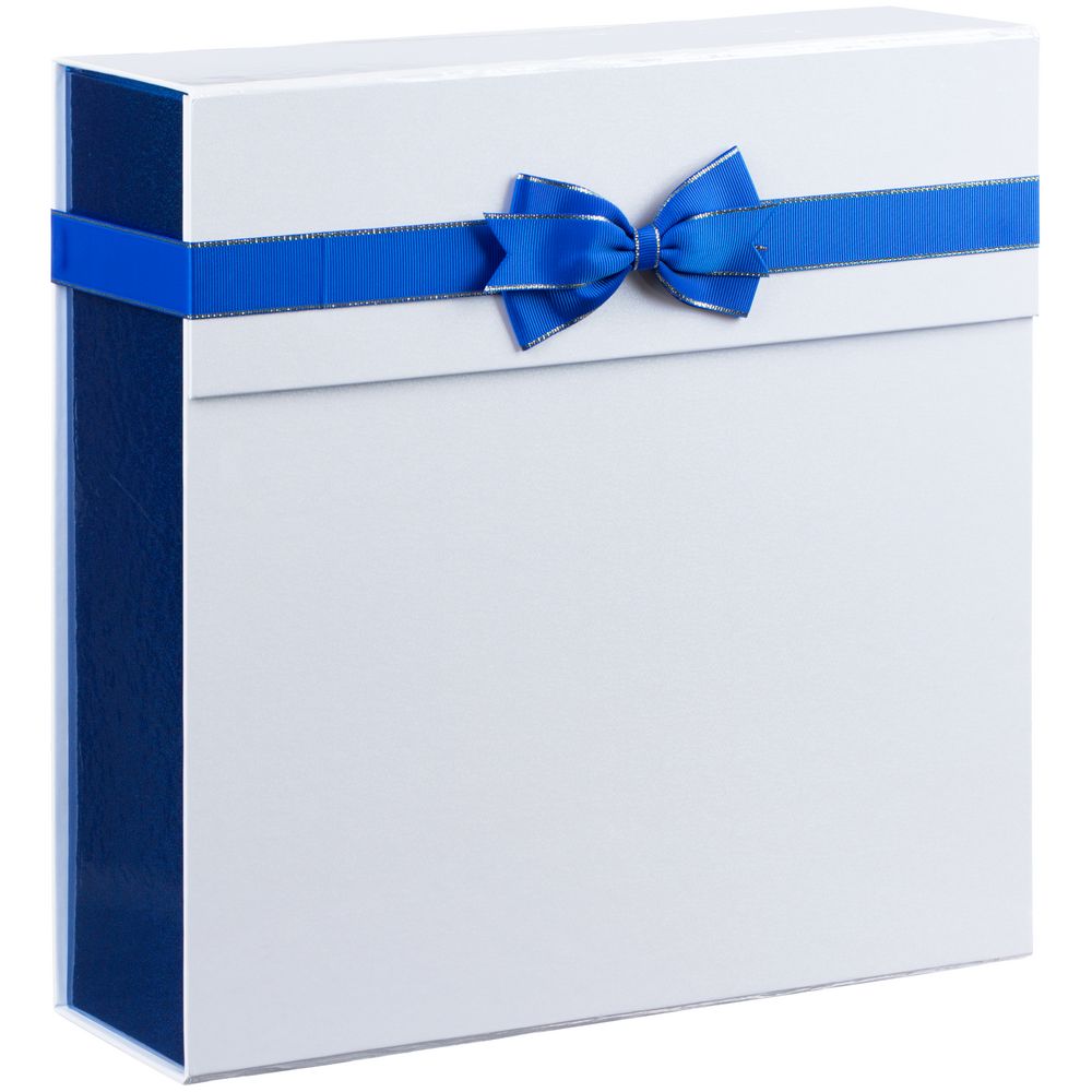 Коробка складная Gallant, L, белая с синим с логотипом