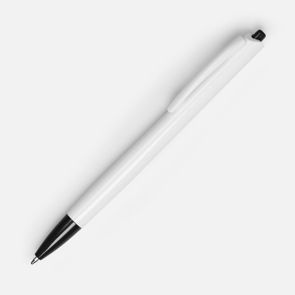Ручка шариковая Tick, белая с черным с логотипом
