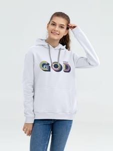 Толстовка с капюшоном «Новый GOD», белая с логотипом