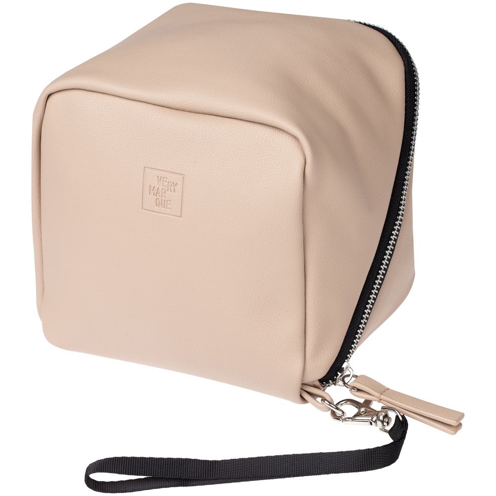 Дорожная косметичка Cubo, бежевая с логотипом с логотипом