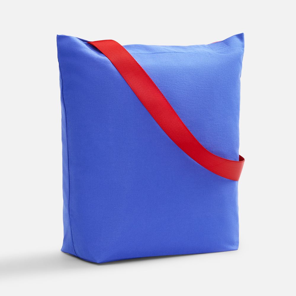 Шопер B5, синий с широкими красными ручками с логотипом