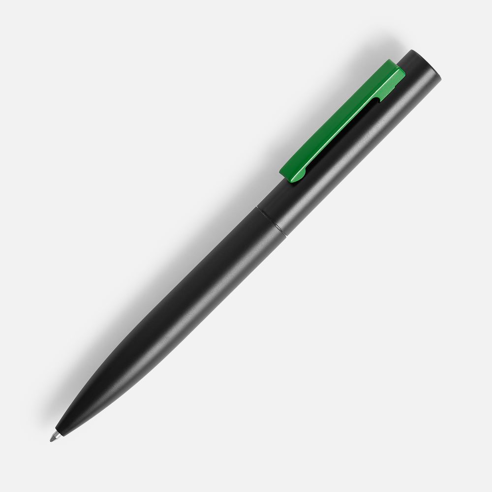 Ручка шариковая Inkolor, черная с зеленым с логотипом