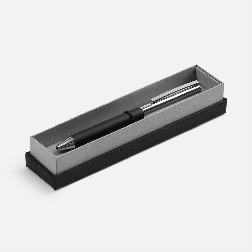 Ручка шариковая Eyeshot Soft Touch в футляре, черная с логотипом