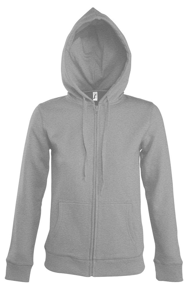 Толстовка женская на молнии с капюшоном Seven Women, серый меланж с логотипом