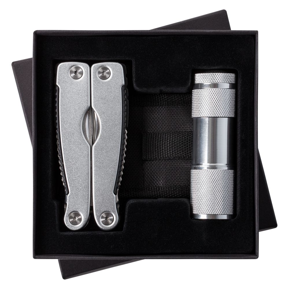 Набор Handmaster: фонарик и мультитул, серебристый с логотипом