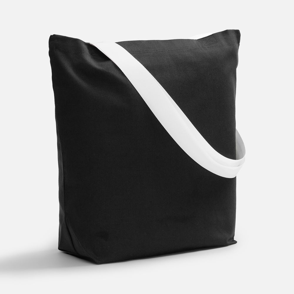 Шопер B5, черный с широкими белыми ручками с логотипом