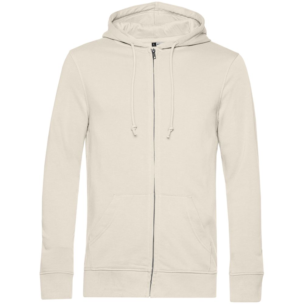 Толстовка на молнии с капюшоном унисекс BNC Inspire (Organic), молочно-белая с логотипом