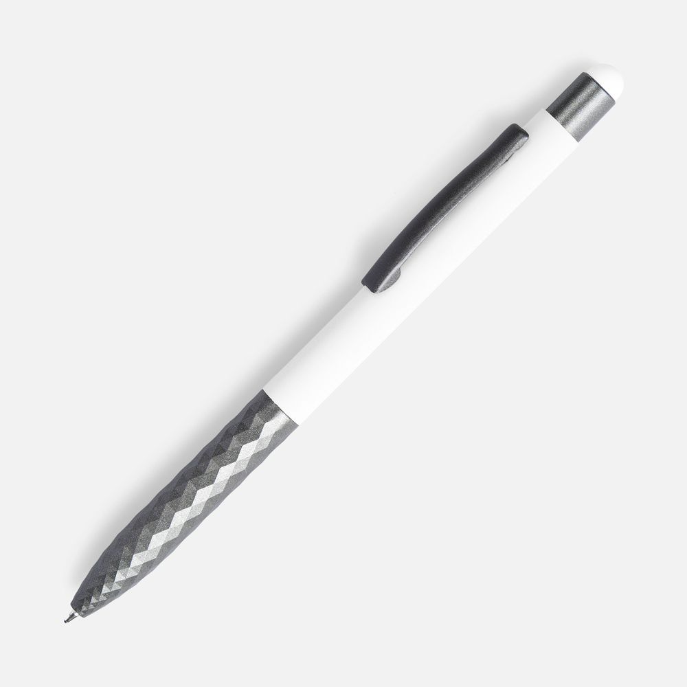 Ручка шариковая Digit Soft Touch со стилусом, белая с логотипом