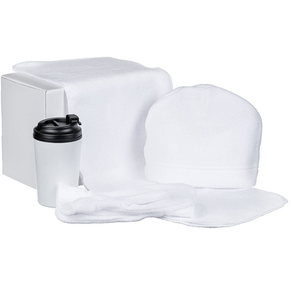 Набор Fleecy с термостаканом белый с логотипом