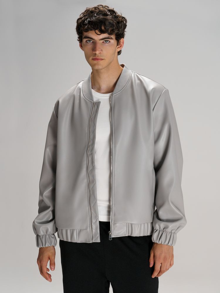 Бомбер из искусственной кожи Univer, серый с логотипом