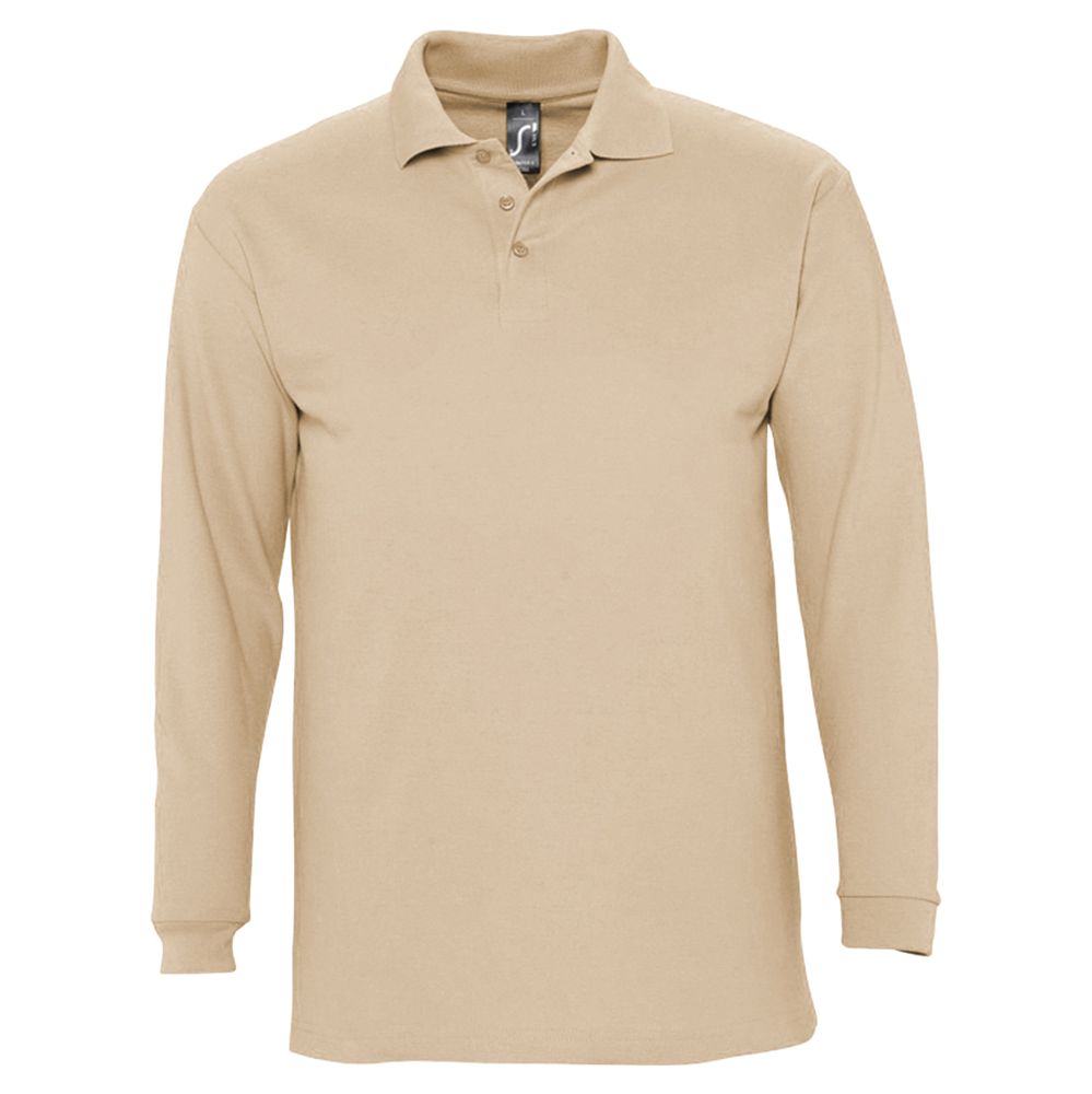 Рубашка поло мужская с длинным рукавом Winter II 210 бежевая с логотипом