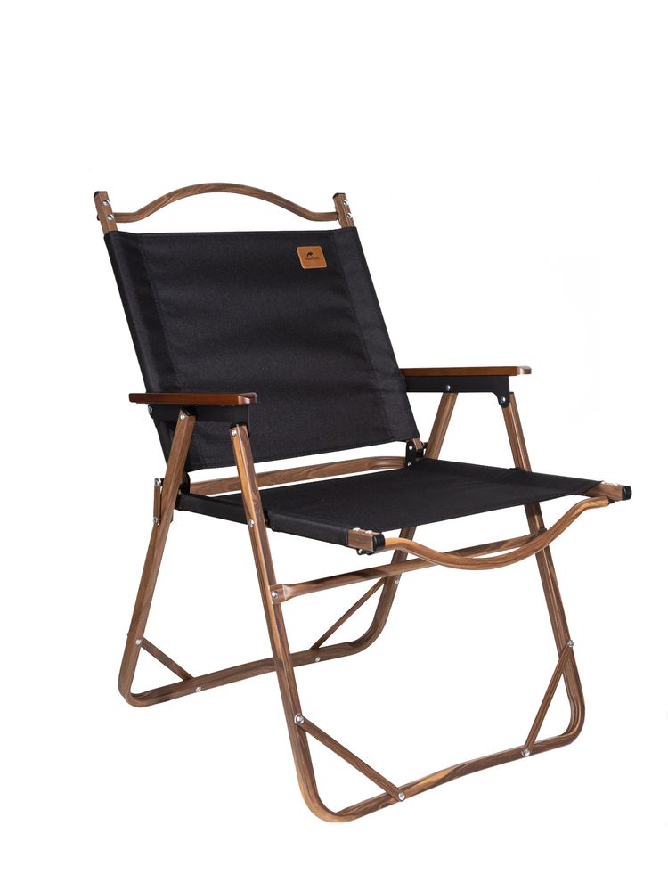 Стул MW02 складной, черный, темное дерево с логотипом