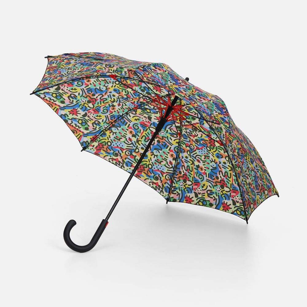 Зонт-трость Undercolor с полной запечаткой на заказ, с красными спицами с логотипом