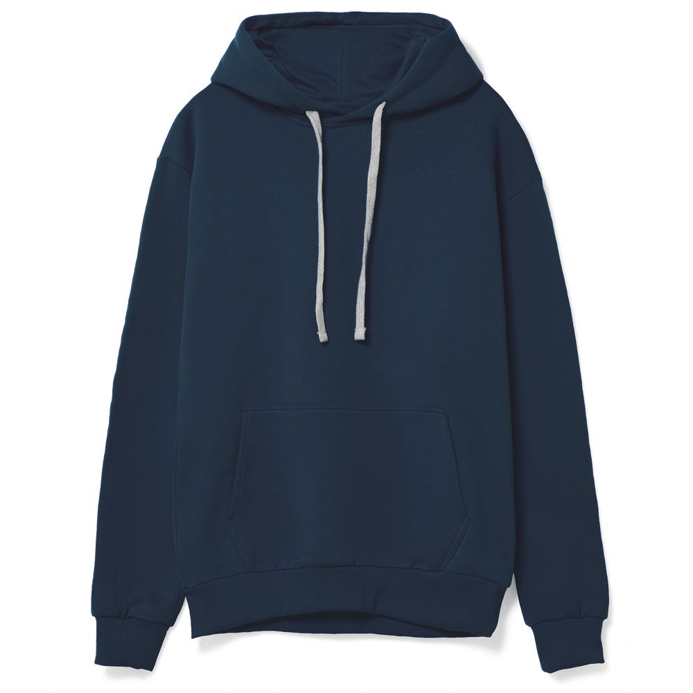 Толстовка с капюшоном Unit Kirenga Heavy, темно-синяя с логотипом