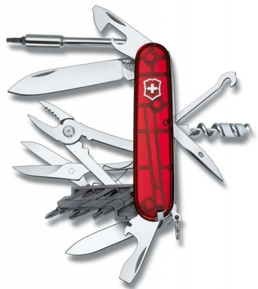 Офицерский нож CyberTool L, прозрачный красный с логотипом
