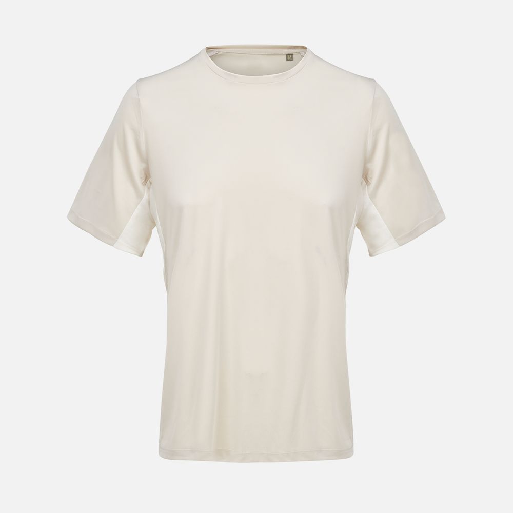 Футболка спортивная унисекс Storm, бежевая (льняная) с логотипом